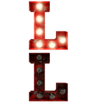 Red rusty light bulb letters in ON and OFF state the character L png