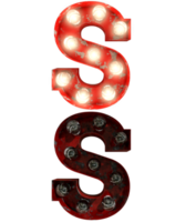 Red rusty light bulb letters in ON and OFF state the character S png