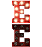 Red rusty light bulb letters in ON and OFF state the character E png