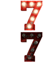 Red rusty light bulb letters in ON and OFF state the character 7 png