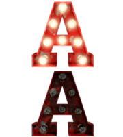 Red rusty light bulb letters in ON and OFF state the character A png