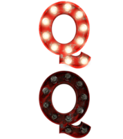 Red rusty light bulb letters in ON and OFF state the character Q png