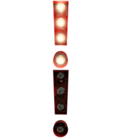 Red rusty light bulb letters in ON and OFF state the character exclamation point png