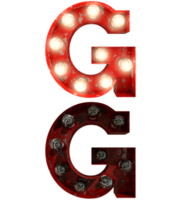 letras de lâmpada vermelha enferrujada dentro e fora indicam o caractere g png
