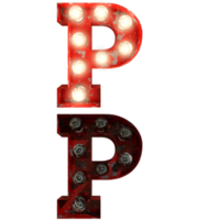 Red rusty light bulb letters in ON and OFF state the character P png