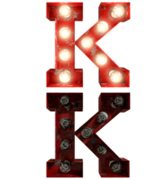 Red rusty light bulb letters in ON and OFF state the character K png