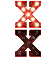 Red rusty light bulb letters in ON and OFF state the character X png