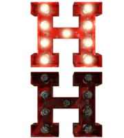 Red rusty light bulb letters in ON and OFF state the character H png