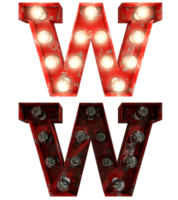 Red rusty light bulb letters in ON and OFF state the character W png