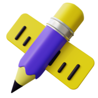 3D Pencil and Ruler Illustration png