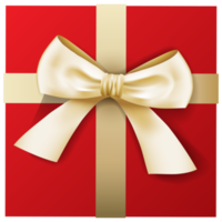 Red gift box and gold ribbon. Chirstmas and happy new year decor. png