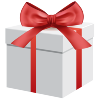 White gift box and red ribbon. Chirstmas and happy new year decor. png