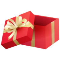 röd gåva låda och guld band. chirstmasgåva och Lycklig ny år dekor. png