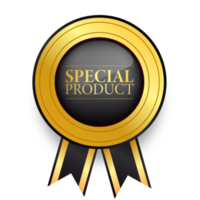 Special product realistic gold labels and badges with ribbon. png