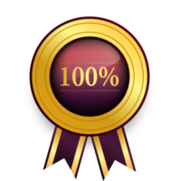 100 percent realistic gold labels and badges with ribbon. png