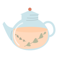 Glass teapot with tea. Flat illustration. png