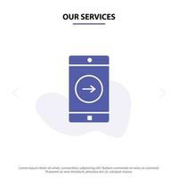 Our Services Application right Mobile Mobile Application Solid Glyph Icon Web card Template vector