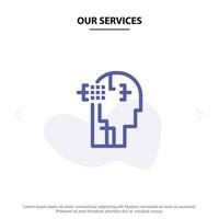 Our Services Artificial Human Man Head Solid Glyph Icon Web card Template vector