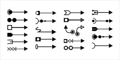 mega juego de flechas. símbolos de dirección de flecha de veintidós formas diferentes. establecer diferentes flechas o diseño web. estilo plano de flecha aislado sobre fondo blanco, vector de stock.