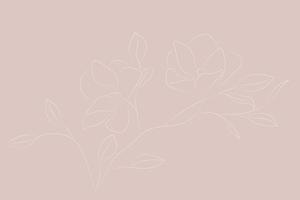 Delicate pink background with a contour drawing of a magnolia branch, horizontal background vector