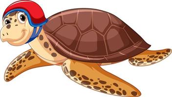 Cute sea turtle cartoon character wearing helmet vector