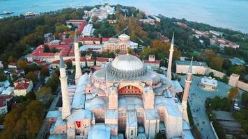 Aerial view of Hagia Sophia mosque and view of Istanbul Turkey in day video