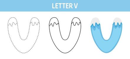 hoja de trabajo para colorear y trazar la nieve de la letra v para niños vector