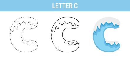 Letter C Snow tracing and coloring worksheet for kids vector