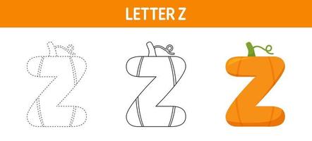Letter Z Pumpkin tracing and coloring worksheet for kids vector
