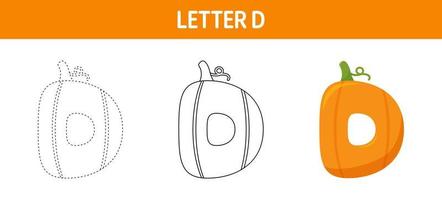 Letter D Pumpkin tracing and coloring worksheet for kids vector