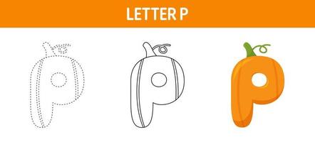 Letter P Pumpkin tracing and coloring worksheet for kids vector