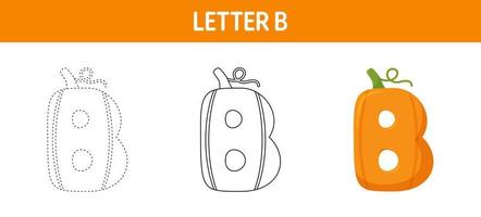 Letter B Pumpkin tracing and coloring worksheet for kids vector