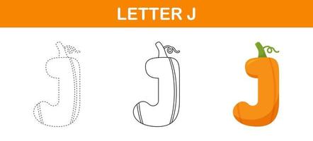 Letter J Pumpkin tracing and coloring worksheet for kids vector