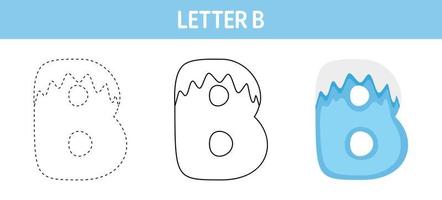 Letter B Snow tracing and coloring worksheet for kids vector