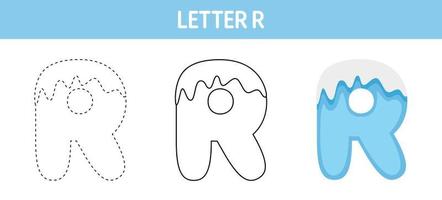 Letter R Snow tracing and coloring worksheet for kids vector