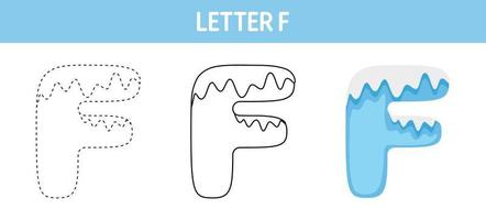 Letter F Snow tracing and coloring worksheet for kids vector