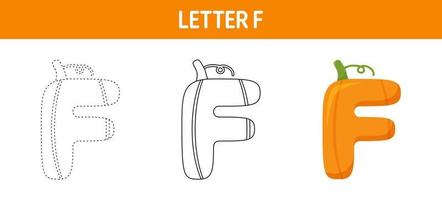 Letter F Pumpkin tracing and coloring worksheet for kids vector