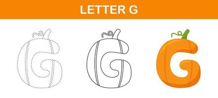 Letter G Pumpkin tracing and coloring worksheet for kids vector