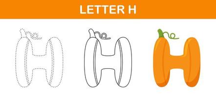 Letter H Pumpkin tracing and coloring worksheet for kids vector