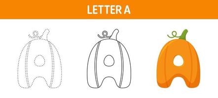 Letter A Pumpkin tracing and coloring worksheet for kids vector