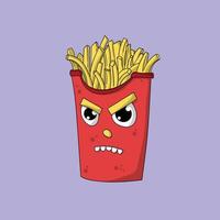 comida papas fritas enojado monstruo vector