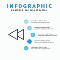 Arrow Back Reverse Rewind Line icon with 5 steps presentation infographics Background vector