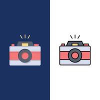 Camera Image Photo Picture  Icons Flat and Line Filled Icon Set Vector Blue Background