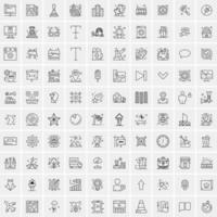 paquete de 100 iconos de líneas universales para móviles y web vector