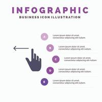 Finger Gestures Hand Left Solid Icon Infographics 5 Steps Presentation Background vector