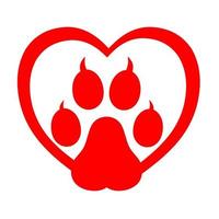 Vector illustration of a cat's paw with a heart symbol. Isolated on a white background. Great for vet logos