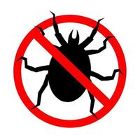 Silhouette of a dangerous mite warning sign. Dangerous ticks that cause allergies, prohibition of red circles and prevention of mite bites. Vector illustration