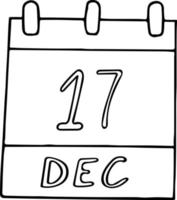 calendar hand drawn in doodle style. December 17. International Day to End Violence Against Sex Workers, date. icon, sticker element for design. planning, business holiday vector