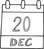 calendario dibujado a mano en estilo garabato. 20 de diciembre. día internacional de la solidaridad humana, fecha. icono, elemento adhesivo para el diseño. planificación, vacaciones de negocios vector