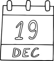 calendario dibujado a mano en estilo garabato. 19 de diciembre. día internacional de ayuda a los pobres, fecha. icono, elemento adhesivo para el diseño. planificación, vacaciones de negocios vector